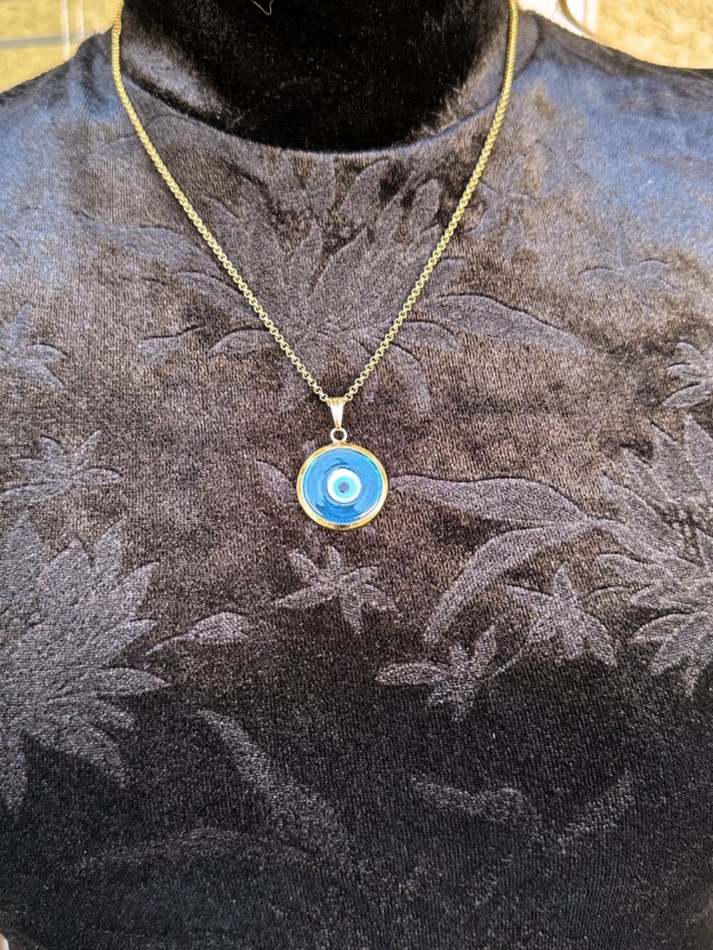 Handmade Clear Blue Glass Evil Eye Necklace: 18k Gold-Plated, Turkish Jewelry